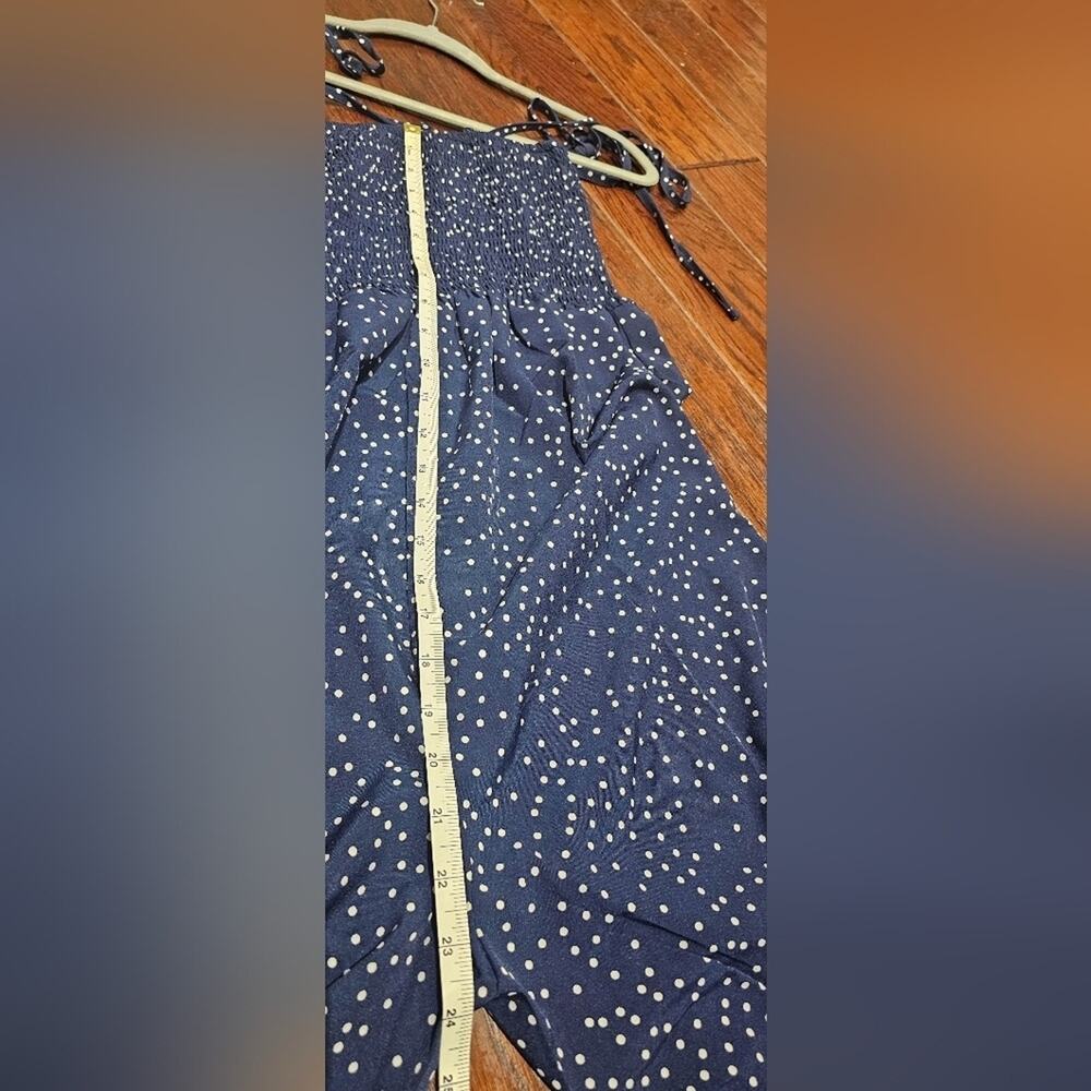 D&M Collection L NWT Navy Ruched Wide Leg Romper Coastal Wedding Guest 90's Y2K - Picture 4 of 10